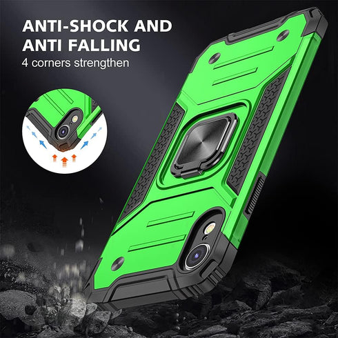 HNHYGETE for iPhone XR Case: iPhone XR phone case with Screen Protector: (Heavy Duty) Military Grade 360° Rotatable Kickstand Shockproof Protective Cases for iPhone XR (Green)