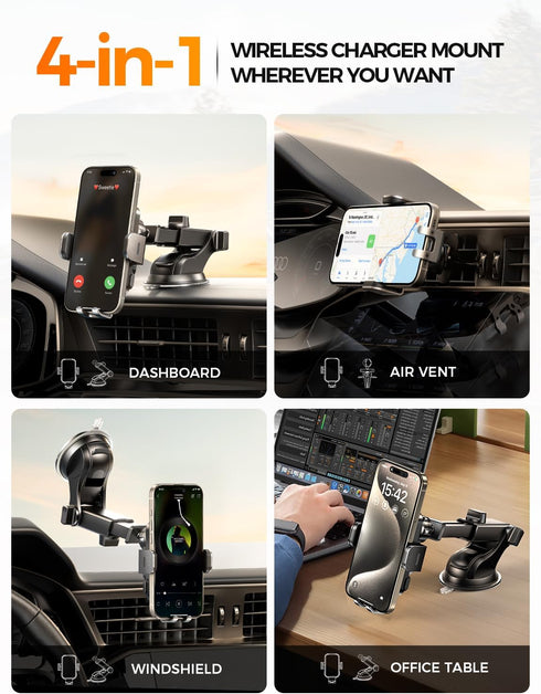 CHGeek Wireless Car Charger Phone Holder Mount, 15W Fast Charging Auto Clamping for iPhone, Samsung Galaxy, Google Pixel