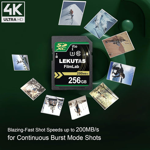 256GB SDXC UHS-I Memory Card - Up to 200MB/s Read Speed, C10, U3, V30, 4K UHD for Canon Nikon Sony Panasonic DSLR