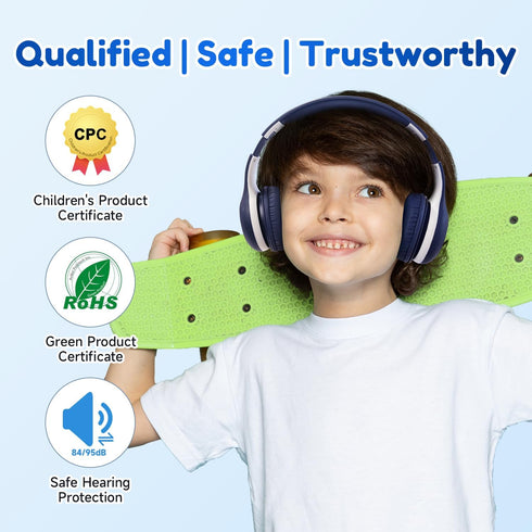 EarFun Kids Bluetooth Headphones, K2 Kids Headphones with Volume Limited, 40H Playtime, Bluetooth Headphones with Mic, Stereo Sound, Foldable Over-Ear Headphones for Kids/School/Travel/iPad/Tablet
