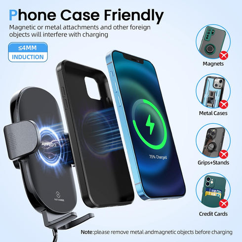 Cup Holder Phone Mount with Wireless Car Charger 15W Qi Fast Charging, Adjustable Cupholder Phone Holder for iPhone