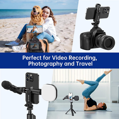 SYNCWIRE Tripod Phone Mount, Universal Smartphone Mount Adapter with 2 Cold Shoe and 1/4" Screw, Adjustable Cell Phone