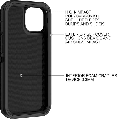 MXX 13, 3-Layer 13 6.1" Case for iPhone with Tempered Glass Screen Protector,Camera Lens Protector Full Heavy Duty Body