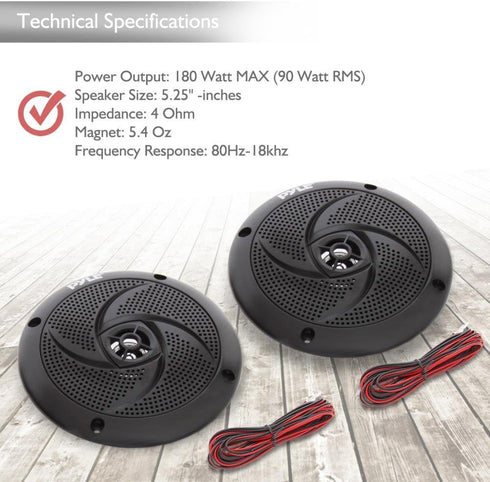 Pyle Marine Speakers, 5.25 Inch Low Profile Waterproof Wakeboard Tower, Weather Resistant Outdoor Audio System, 180