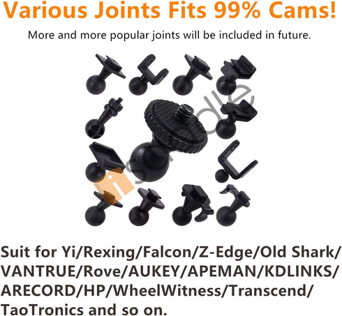 Dash Cam Suction Mount - Windshield & DashBoard Suction Cup Mount Holder/w Various Joints for Yi/Rexing/Falcon/Old Shark/VANTRUE/KDLINKS/WheelWitness/...(99% On-Dash Cameras Suitable)