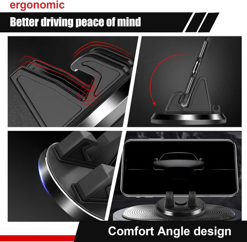 Pack-1 Car Dashboard Cell Phone Holder, 360 Degree Rotation Navigation Bracket for Most Cars, SUVs and Vans (Black)