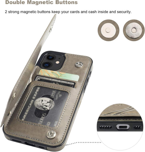 Vaburs Wallet Case for iPhone 12 and iPhone 12 Pro - Card Holder, Embossed Butterfly Pattern PU Leather, Shockproof