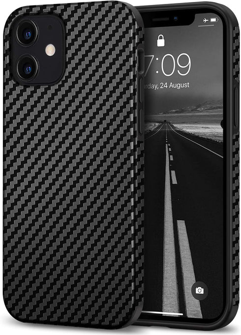 Tasikar iPhone 12 Mini Case Carbon Fiber Leather Design with TPU Hybrid Slim Case (Black)