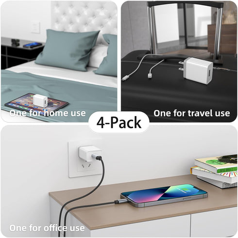 USB Wall Charger Block 12W, 4 Pack USB Plug, USB Charging Block, 2.4A/5V Power Adapter, Box Cube Compatible with iPhone