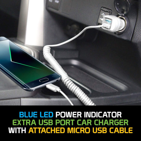 Cellet Micro-USB Car Charger with Built-in Coiled 4ft Long Micro USB Cable (Fast Charging 2.4 Amp)