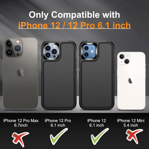 Temdan Non-Slip Shockproof Case for iPhone 12/12 Pro, 12 FT Military Grade Drop Protection with 2 Pack Glass Screen &