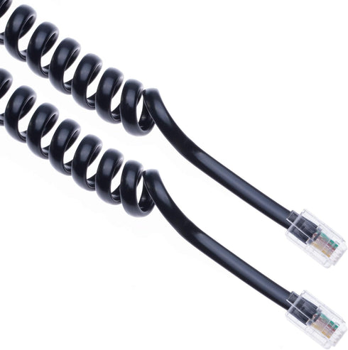 RJ10 16 Feet Curly Telephone Phone Cord Lead - Spring Coiled Handset Wire Compatible with Landline/IP Phones