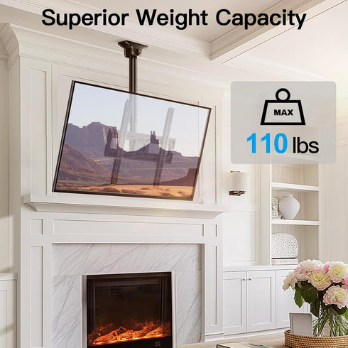 PERLESMITH Ceiling TV Mount for 26-65 inch Flat Screen Displays, Adjustable Ceiling Bracket Holds up to 110lbs