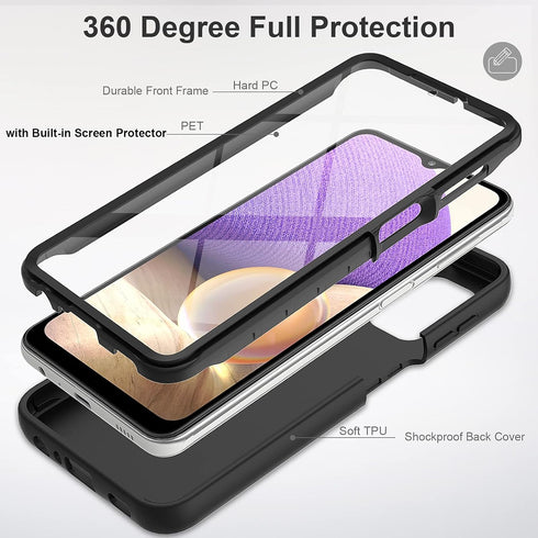 for Samsung Galaxy A32 5G Case with Built-in Screen Protector, Shockproof Cover Case, Rugged PC & Soft TPU (Black)
