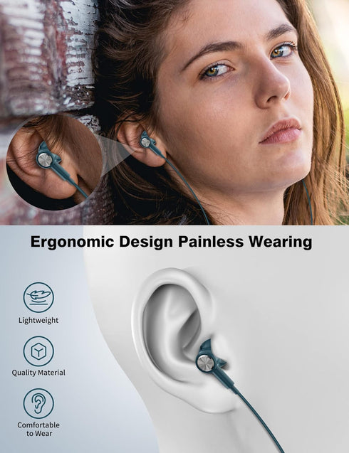 USB C Headphones Earbuds for iPhone 15 Plus iPad, Magnetic Wired Type C Earphone with Microphone for Android, Teal
