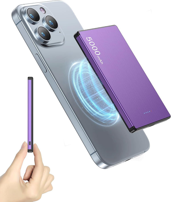 Wireless Portable Charger 5000mAh, Slim Magnetic Power Bank, Mag-Safe Battery Pack Travel Charger for iPhone 15 14 13
