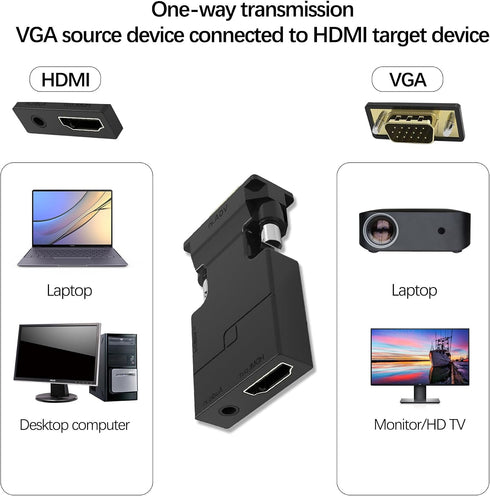 HSEUOPV HDMI to VGA Adapter Converter with Audio, Video Dongle adaptador Compatible with Laptop,ProjectorComputer