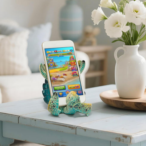 Hodao Summer Sea Turtle Figurines Decoration Turtle Cell Phone Stand Holder for Home Office Desk Ocean Style Phone