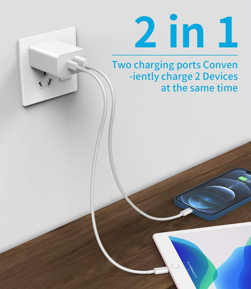 PD QC3.0 Fast Wall Charger USB C/A Power Adapter Type Compatible with iPhone 12/mini/Pro/Max/11/SE/Xs/XR/X/8 for Pro Air 2020 Duo Dual Port Charging 18w 20W