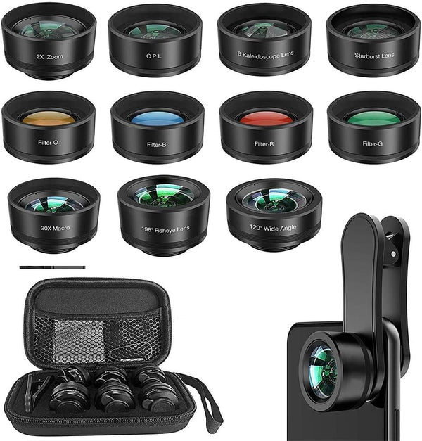 11 in 1 Cell Phone Lens Kit, Phone Camera Lens with Wide Angle, Fisheye, Macro, Telephoto & More