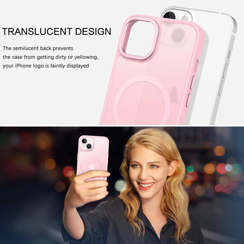 BENTOBEN Translucent Matte iPhone 13/14 Case, Slim Shockproof, Magsafe Compatible, Tender Pink, Protective Cover for