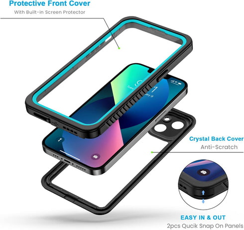 Lanhiem iPhone 13 Case, IP68 Waterproof Dustproof Shockproof with Built-in Screen Protector, Full Body Sealed Cover -