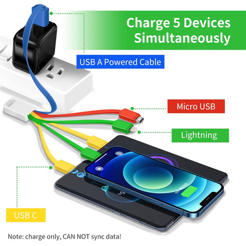 Multi USB Cable Charging Cable for Multiple Devices, USB to Multiple Connectors 6 in 1 Universal Charger Cord with
