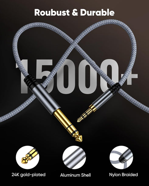 Highwings 1/4 to 1/8 Cable Stereo Audio Cable 10FT, 6.35mm 1/4" Male to 3.5mm 1/8" Male TRS Bidirectional Stereo Audio Cable Jack for Guitar, Home Theater Devices, Speaker and Amplifiers