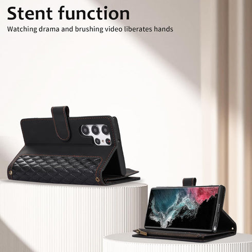 Asuwish Wallet Case for Samsung Galaxy S23 Ultra 5G - Black, 6.8", with Tempered Glass, Wrist Strap & Card Holder.