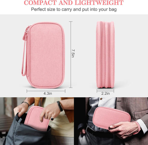 FYY Electronic Organizer Travel Bag, Portable Waterproof Double Layers Pouch for Cable, Charger, Phone, Earphone, Pink