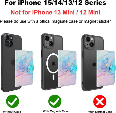 HAOPINSH for MagSafe Wallet Magnetic Card Holder, Pink Blue Marble Pattern Detachable Adjustable Flip Leather Kickstand