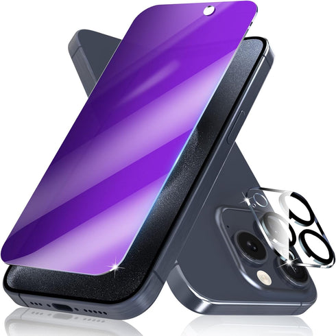 iPhone 15 Pro 6.1 Inch Tempered Glass Screen Protector, Colorful, 28 Privacy, Blue Light Blocking, Matte Finish