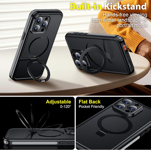 Ultra Magnetic for iPhone 15 Pro Max Waterproof Case with Sturdy Stand, Built-in Screen & Lens Protector [IP68