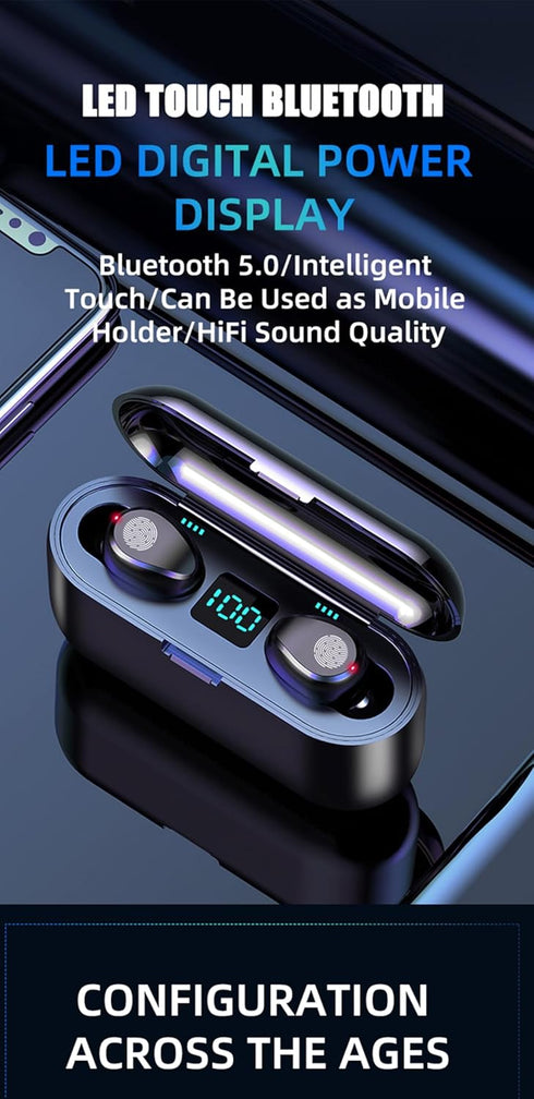 True Wireless Earbuds, 2024 Bluetooth 5.3 Headphones, Waterproof Touch Control, Built-in Mic, IP7 Waterproof