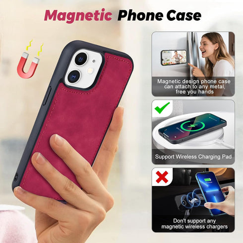 TwoHead 11 for iPhone Wallet Case with Card Holder & Detachable Magnetic Phone Case, PU Leather Wallet with Wrist Strap