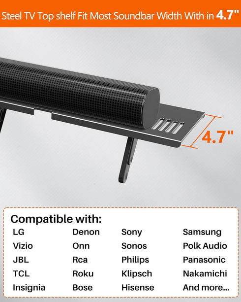 CUISIBOT 15 Lbs, 16.9x4.7inch Soundbar Mount, No Drilling Steel TV Top Shelf Fits Most of Sound Bars Up to Universal