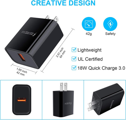 Quick Charge 3.0 Wall Charger for Samsung Galaxy S24 S23 S22 S21 S20 FE, Note 20 & more, with Type C Cable. Fast