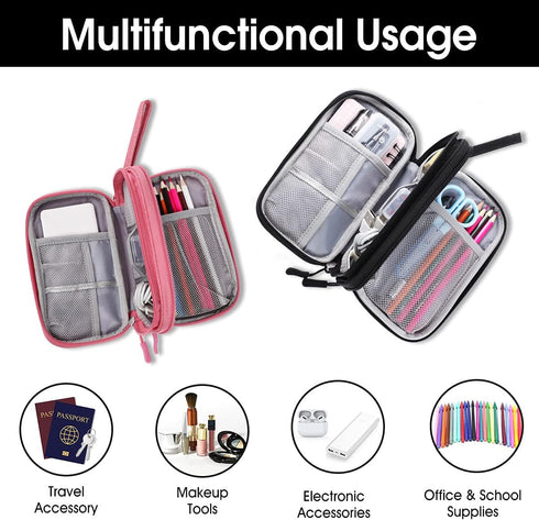 Electronic Organizer Pouch Bag, 3 Compartments Travel Cable Storage Case for Phone Accessories, Black