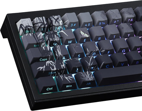 Tsungup PBT Keycaps - Side Printed 135 Keys Bamboo Sea Custom Keycaps, Gradient Grey Shine Through for Cherry MX