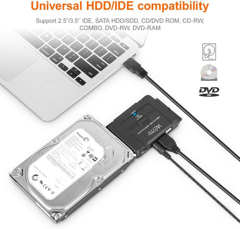 WEme USB 3.0 to SATA/IDE Adapter - Universal 2.5/3.5 Hard Drive Converter for HDD/SSD & IDE HDD Support
