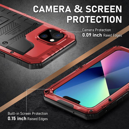 Beasyjoy Metal Phone Case for iPhone 13 Waterproof, Built-in Screen Protector, Heavy Duty Full Body Protective Military