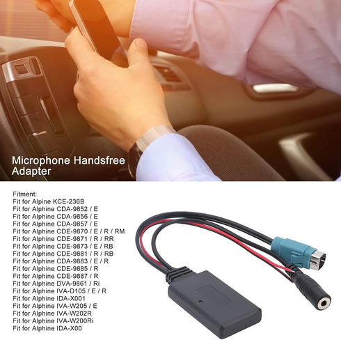Qiilu Bluetooth Adapter for Alpine CDA 9884, Car Radio Aux Cable with Microphone Handsfree Adapter for KCE-236B
