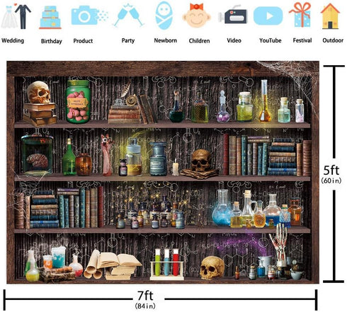 Mad Scientist Laboratory Backdrop for Kids, Halloween Magic School Background, 7X5FT (82x59inch) Decorations