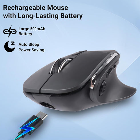 Ergonomic Bluetooth Vertical Wireless Mouse, LED Rechargeable Optical Mice, Dual Mode 1000/1600/2400 DPI, 8 Buttons