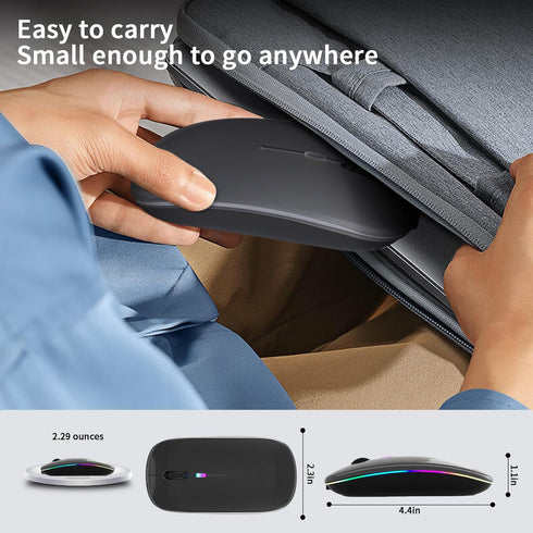 Wireless Bluetooth Mouse, Rechargeable LED Dual Mode Mouse (Bluetooth 5.2 and USB Receiver), Portable Silent Mouse for