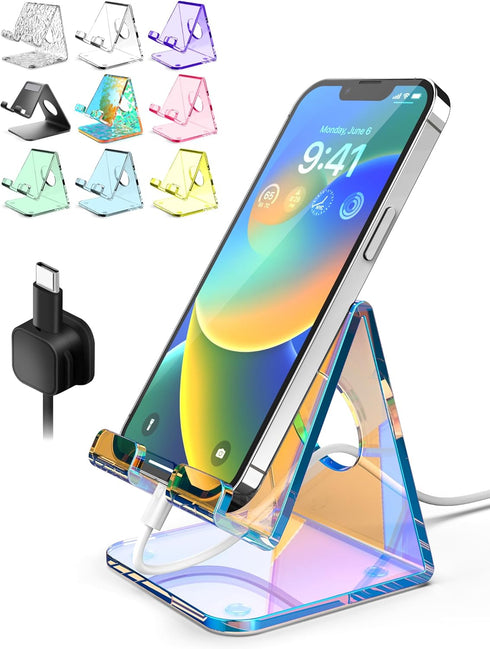 TOPGO Acrylic Phone Stand, Clear Phone Holder for Office Desk, Vanity, Kitchen Counter,
