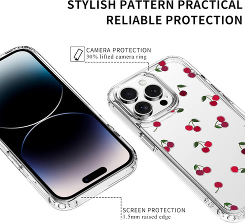 Idocolors 13 for iPhone Pro - Cute Cherry Case for Women, Clear Slim Crystal Case, Anti Peel Off, Not Yellowing