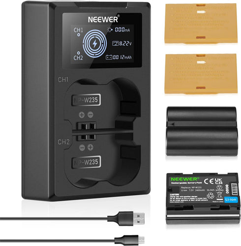 NEEWER NP-W235 Camera Battery Charger Set, Dual Slot USB Charger with LCD, 2 Pack 2400mAh Batteries for Fujifilm