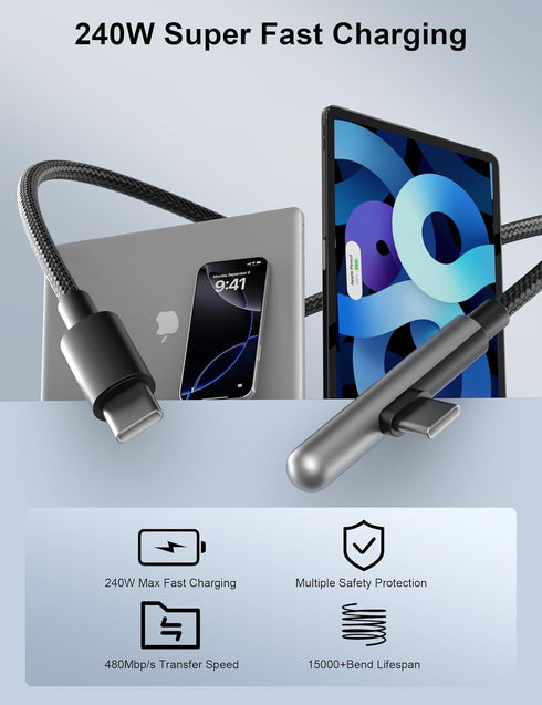 10FT 240W,Extra 10 17 16 15/iPad/MacBook S26 S25 S24 USB C Cable Fast Charging Long USB C to USB C Cable foot Type C