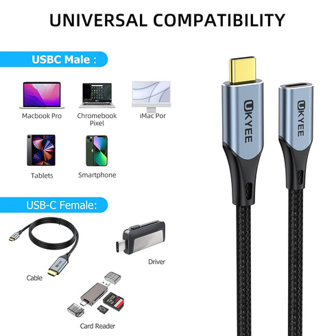USB C Extension Cable 3.3Ft (100W/10Gbps), Gold Connector Nylon Braided USB 3.1 Type C Male to Female Extension Fast Charging Compatible with USB C Hub, Laptop, Tablet and Mobile Phone